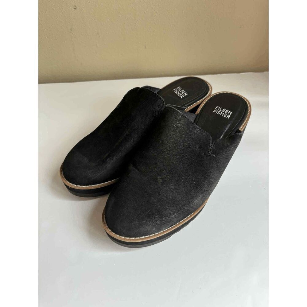 Eileen Fisher Loti Tumbled Nobuck Wedge Mule in Black Size 7.5